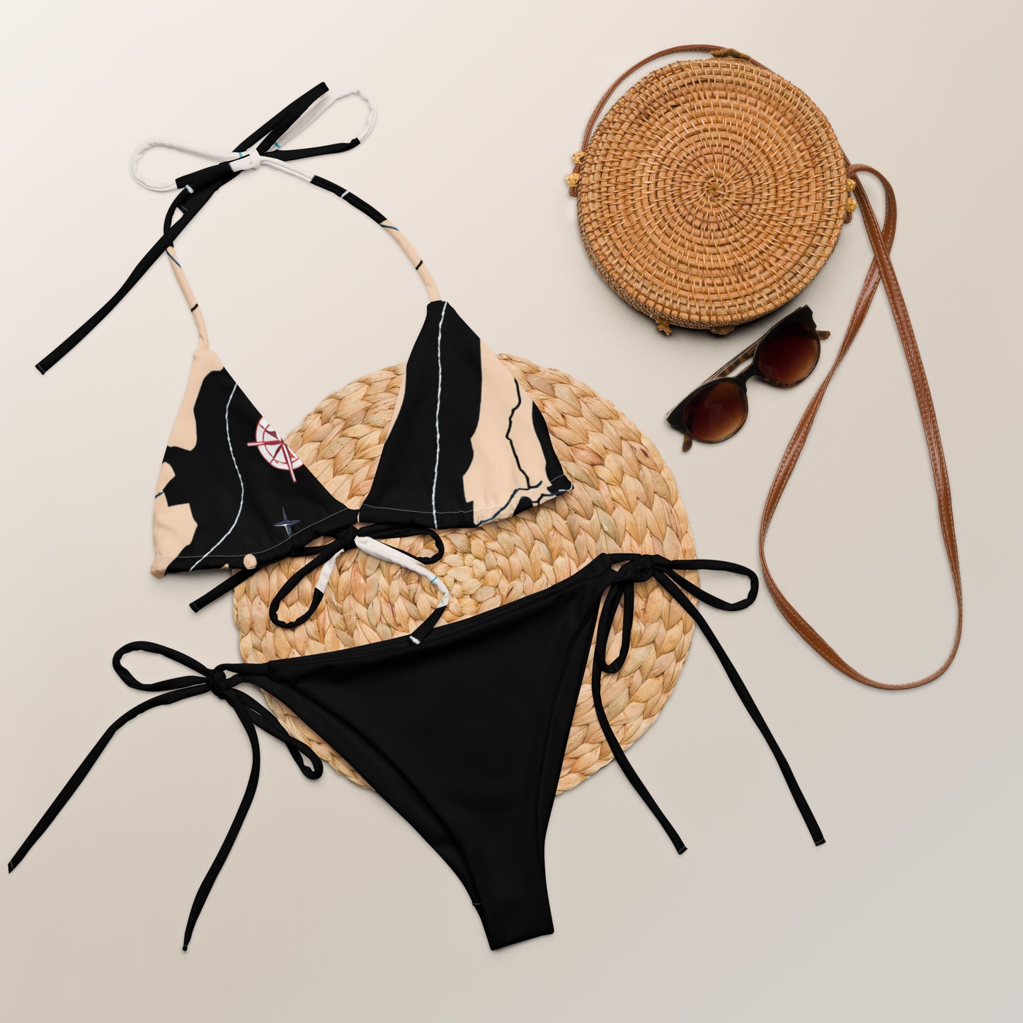 Black chart recycled string bikini